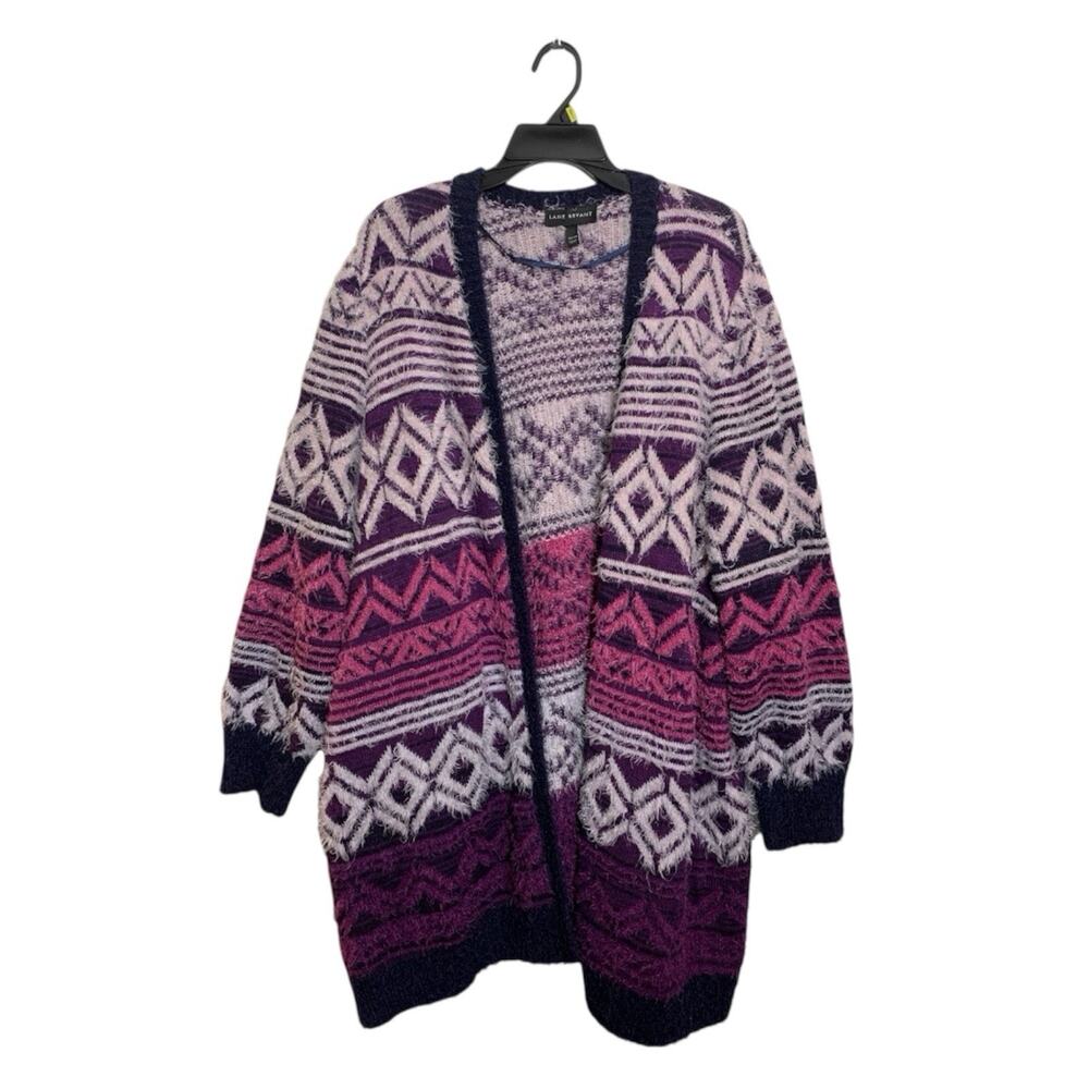 Lane Bryant Cardigan Sz 22 24 Lavendar Burgundy Open Front Eyelash Cardigan